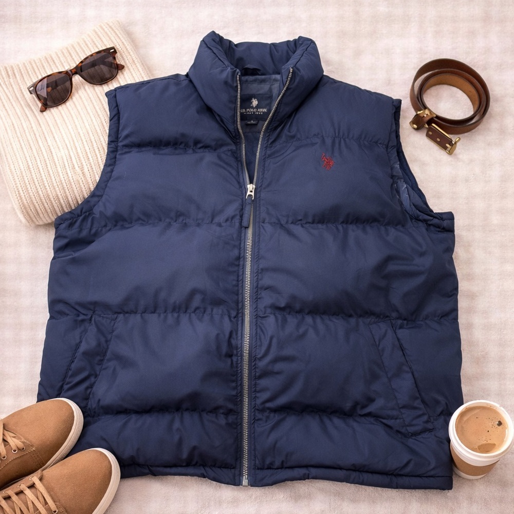 U.S. Polo Assn Navy Blue Puffer Vest Men’s Large | Full Zip | Classic Logo
